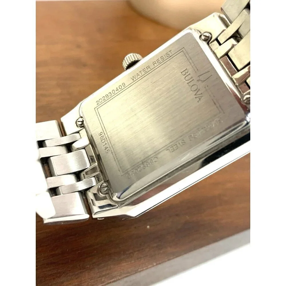 Bulova Men's Watch 96D145 Diamond Black Dial Silver Stainless Steel Quartz CHIP